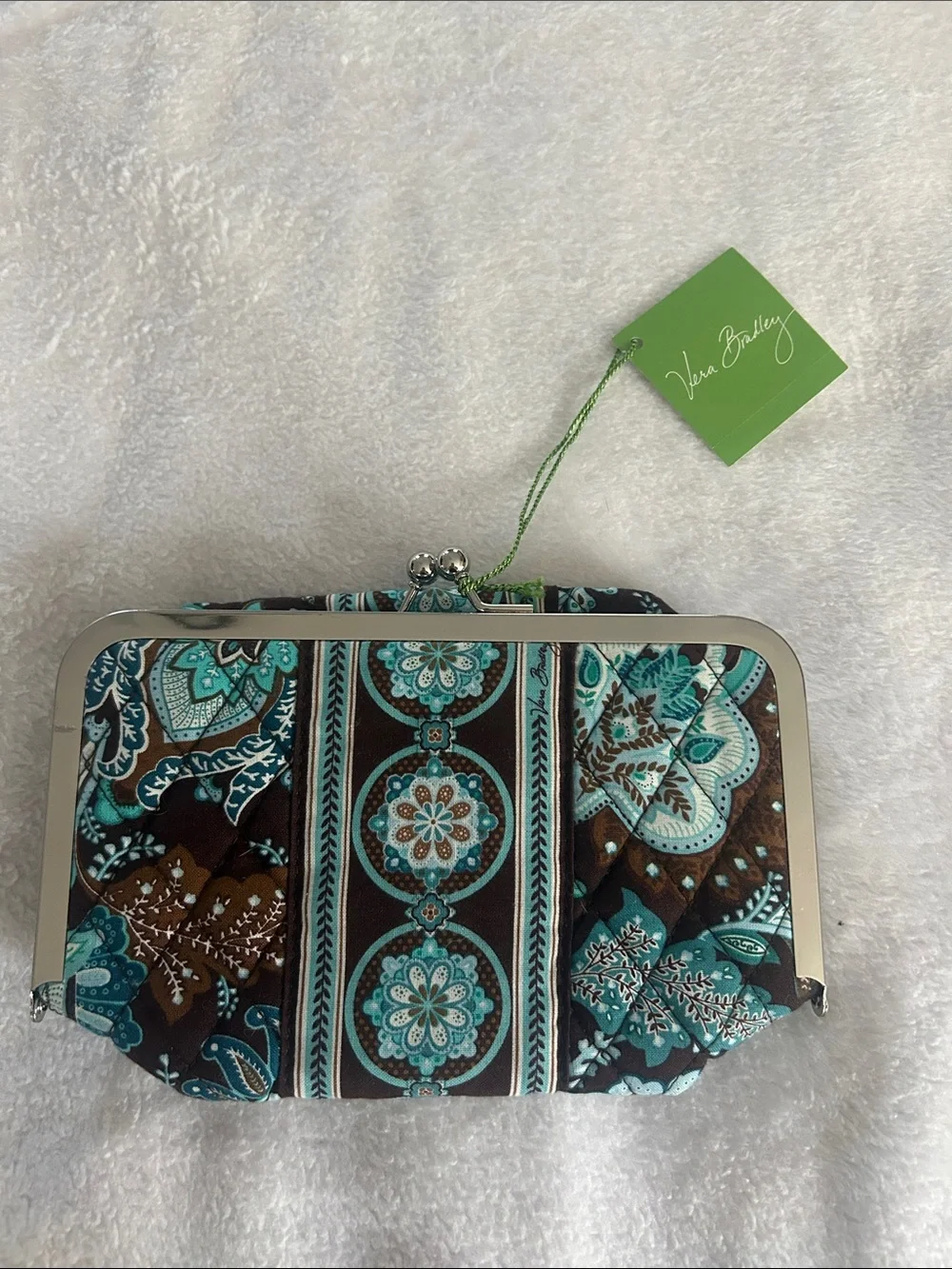 Vera Bradley Brown & Teal Quilted Kiss-Lock Clutch